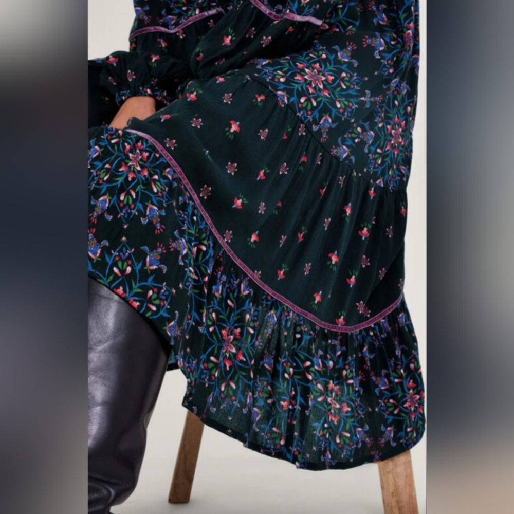 Monsoon Velvet Trim Dress Black - Picture 4 of 16